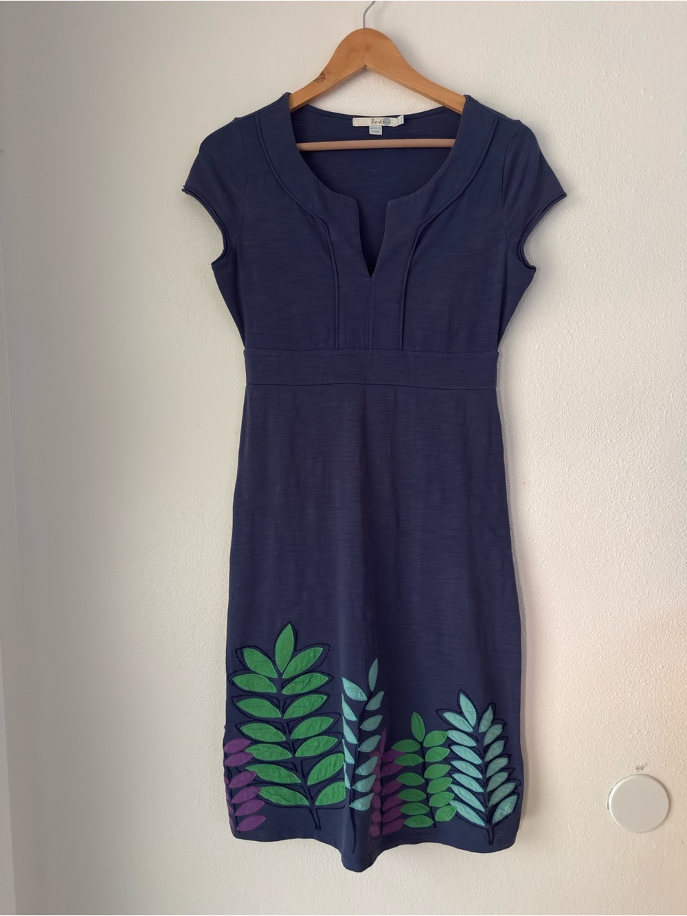 BODEN BLUE LEAF FLORAL HEM APPLIQUEA LINE CAP SLEEVES  A LINE DRESS SIZE:  2